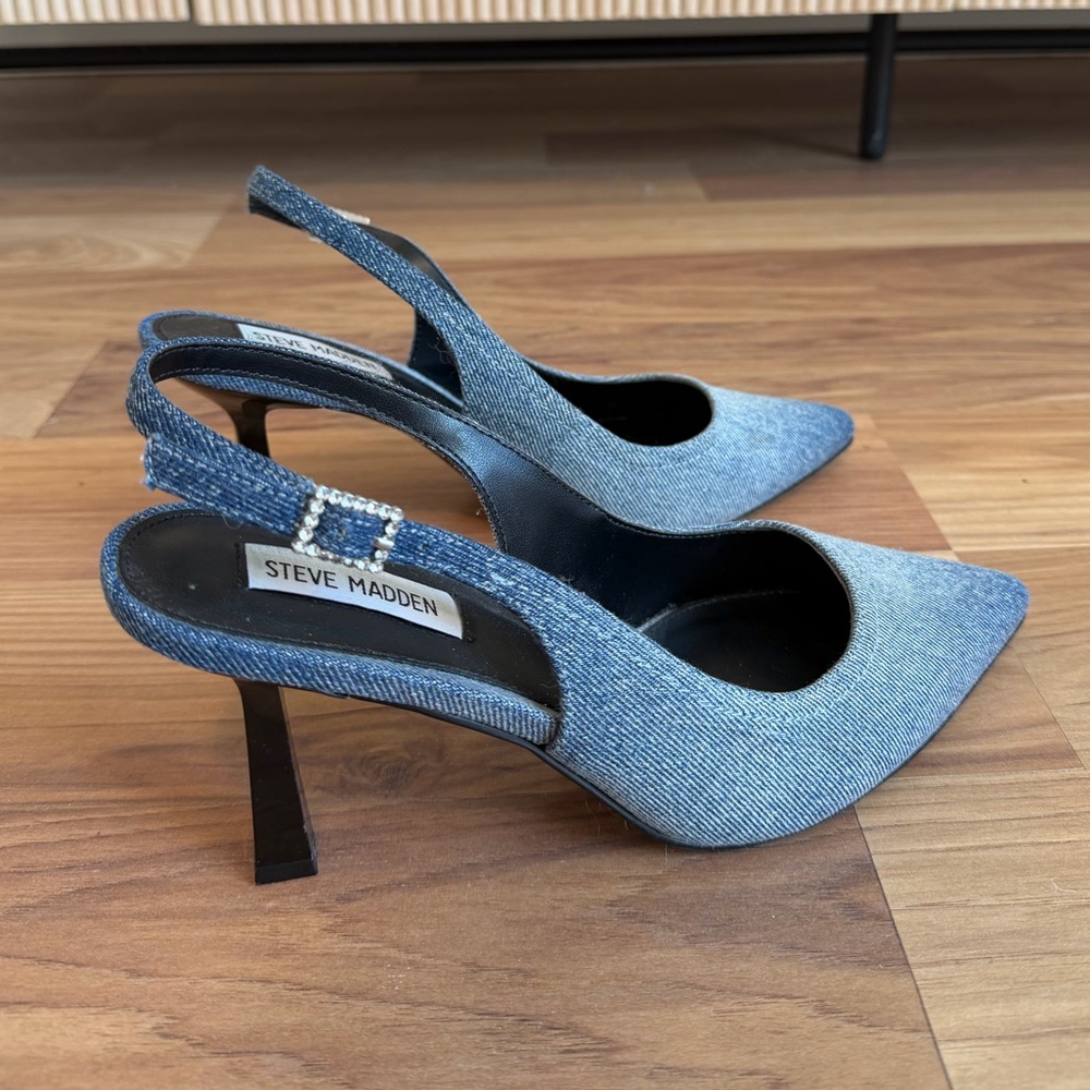 Steve Madden Blue Denim Slingback Pointed-Toe Heels
